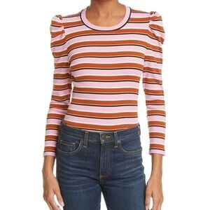 Veronica Bears Britney Pink Striped Puff Sleeve Shirt Size Medium